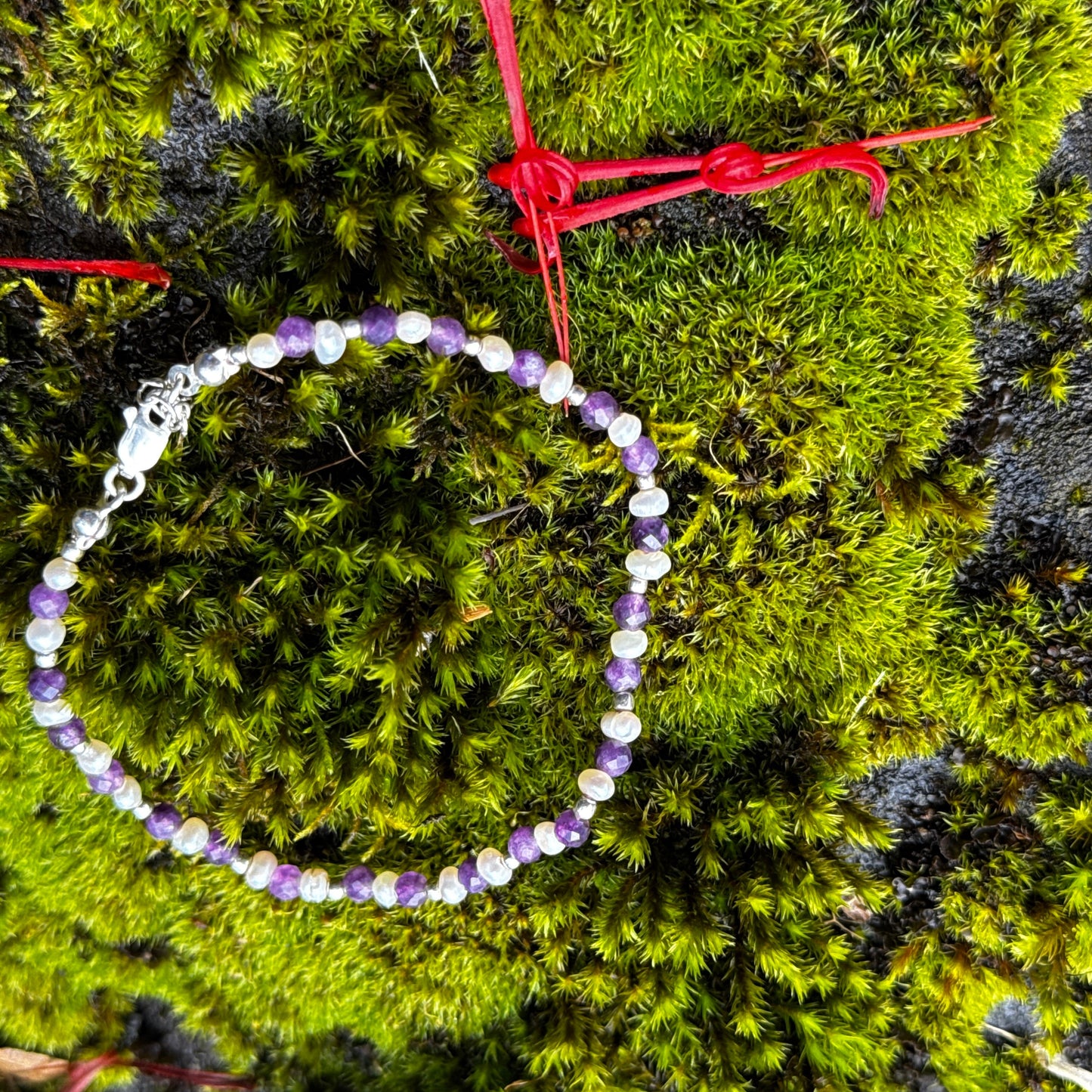 Pulsera Púrpura Amatista y Perla de Río
